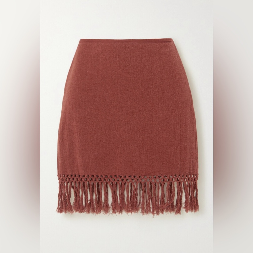 Savannah Morrow Fringe Brown Macrame Skirt Large